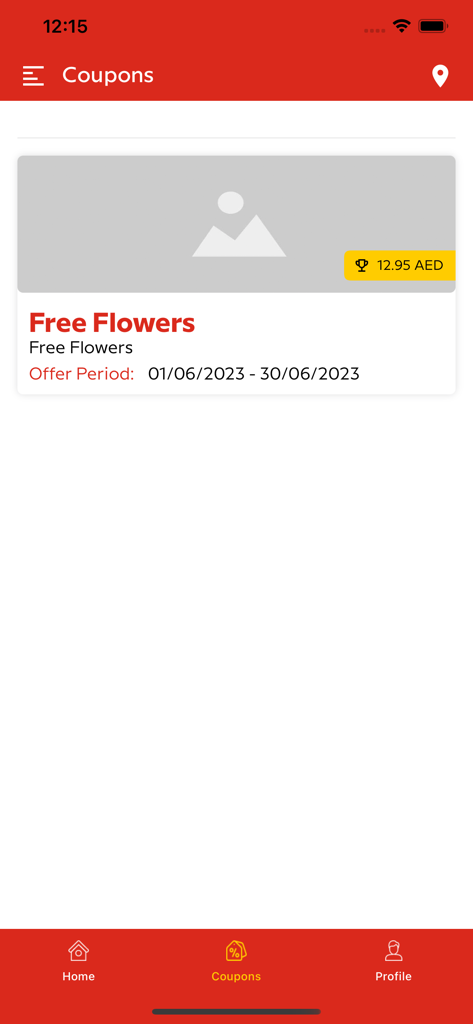 Ecrã de cupões da aplicação VIVA Plus+ com uma promoção de flores gratuitas