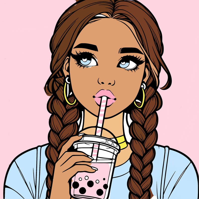 realistic girl with braided hair drinking boba