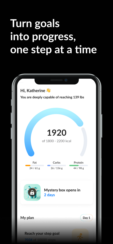 App interface displaying daily calorie intake and nutrient tracking