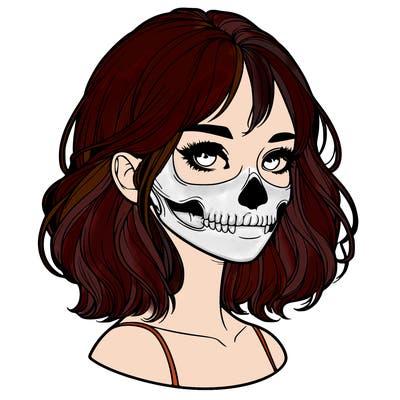 realistic girl with skull
