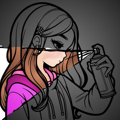 a realistic girl spray painting