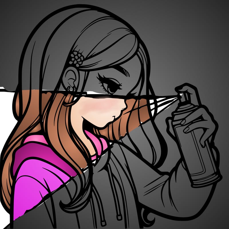 a realistic girl spray painting