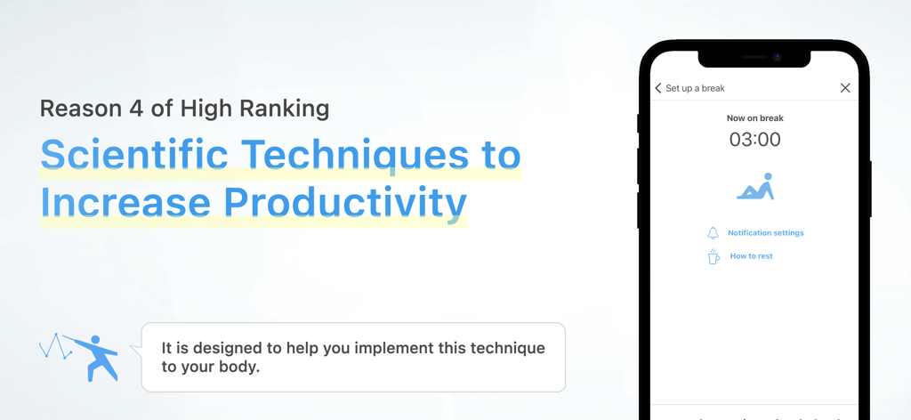 Focus: Pomodoro Study Timer - Interfaccia dell'app Focus Pomodoro che mostra un timer di pausa di tre minuti e consigli sulla produttività