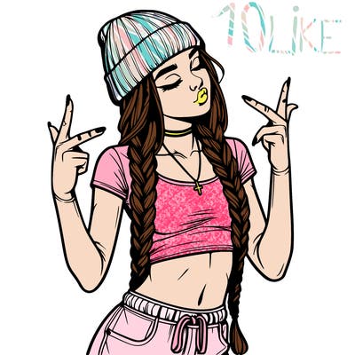 realistic teenage girl with braids and a beanie and crop top doing 🫶🏼