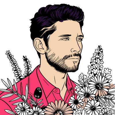 man with flowers realistic