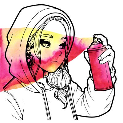 a realistic girl, spray painting