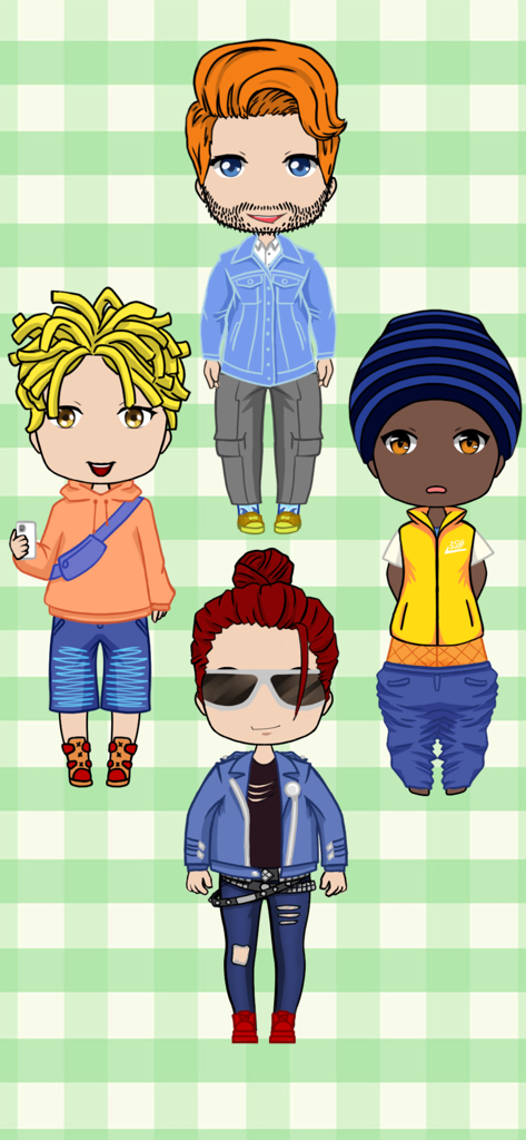 Chibi Boy – Avatar Creator - Four diverse chibi boy characters with different hairstyles and clothes