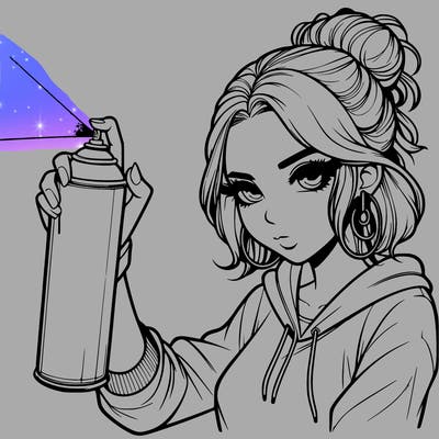 a realistic girl spray painting