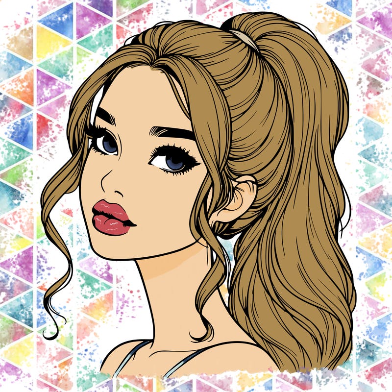 realistic girl with a ponytail on her hair and lips