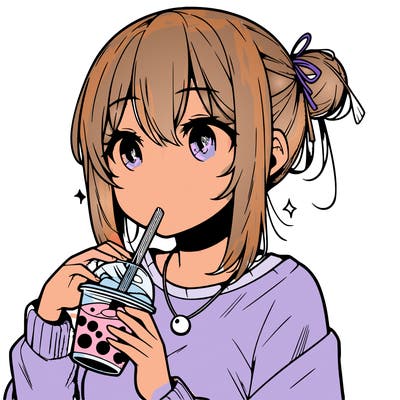 manga character drinking boba