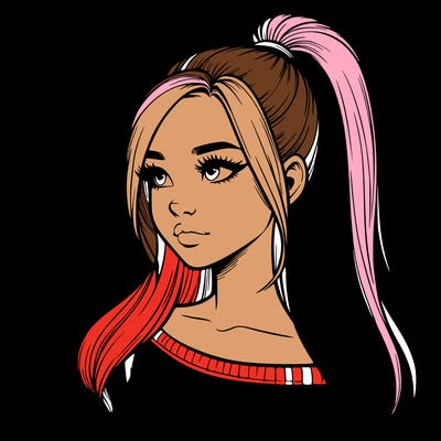 realistic girl with a high ponytail