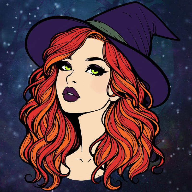 realistic witch girl with wavy hair and lips