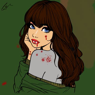 realistic girl with bangs looking over her shoulder