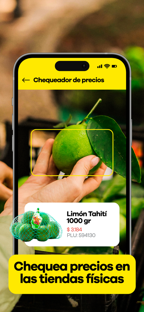 Exito app price checker interface scanning a lime