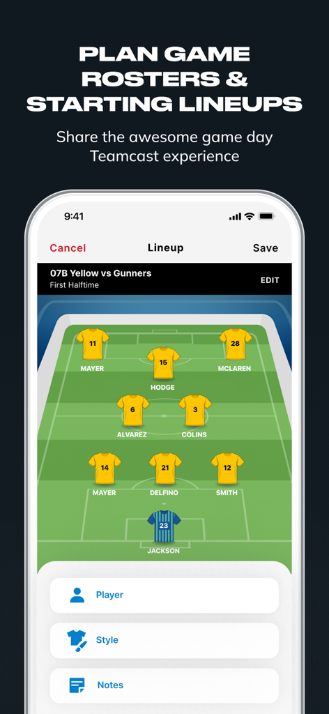 ALBION Connect - A mobile interface for planning soccer game rosters and starting lineups on a digital field