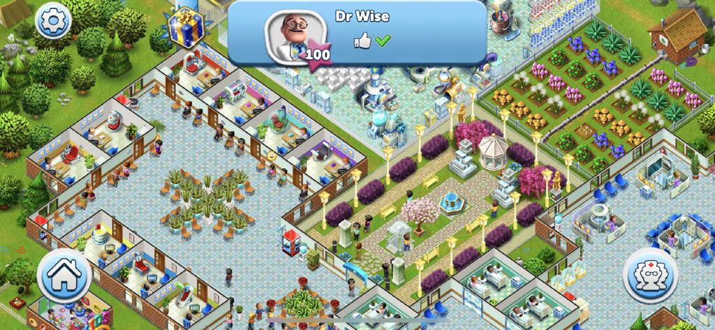 My Hospital: Decorate and Heal - 치료실, 약용 정원, 장식용 안뜰이 있는 가상 병원의 아이소메트릭 뷰