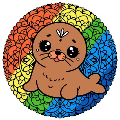 a cute baby seal mandala