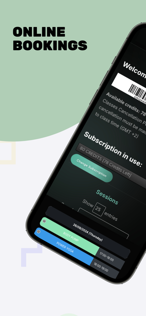 THINKCRM FITNESS - Schermata dell'app THINKCRM FITNESS che mostra le prenotazioni di corsi online e l'agenda delle sessioni fitness