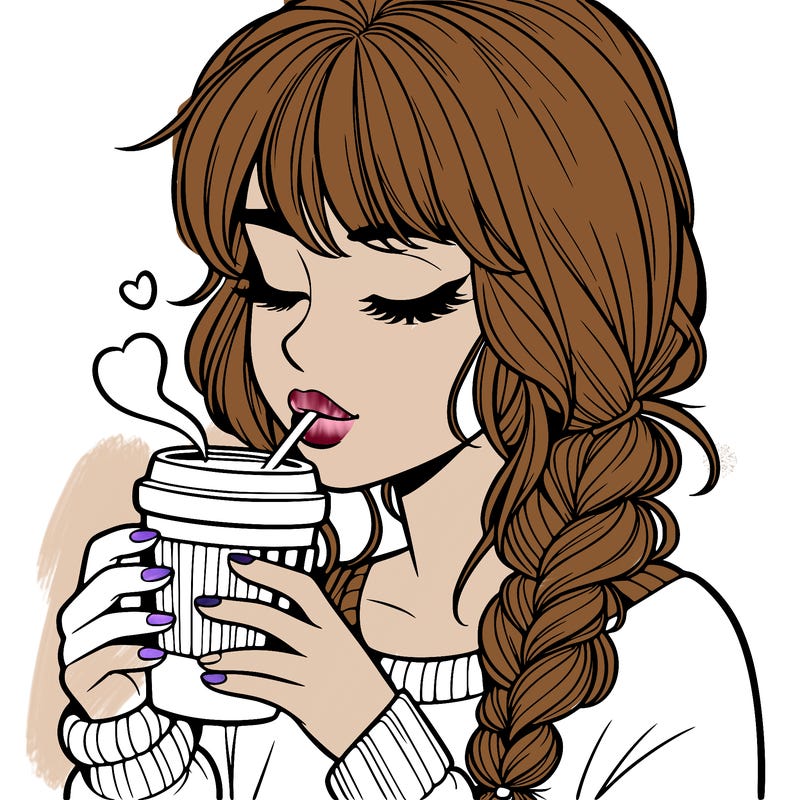 realistic girl drinking coffee