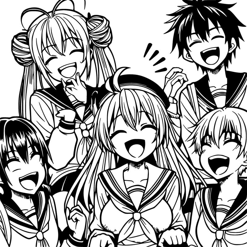manga characters laughing