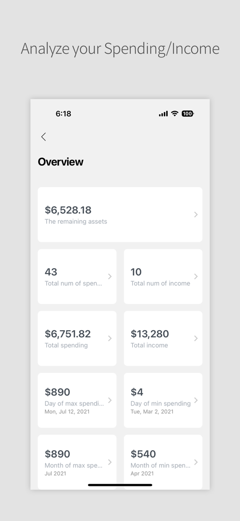 Spending and income overview screen in the Daily Pocket budget manager app