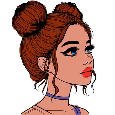 realistic girl with buns on the top of her head