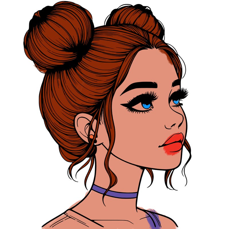realistic girl with buns on the top of her head