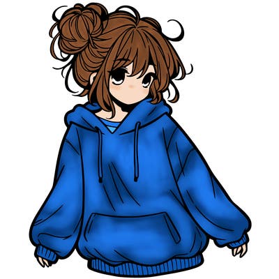 girl with baggy sweatshirt and messy bun