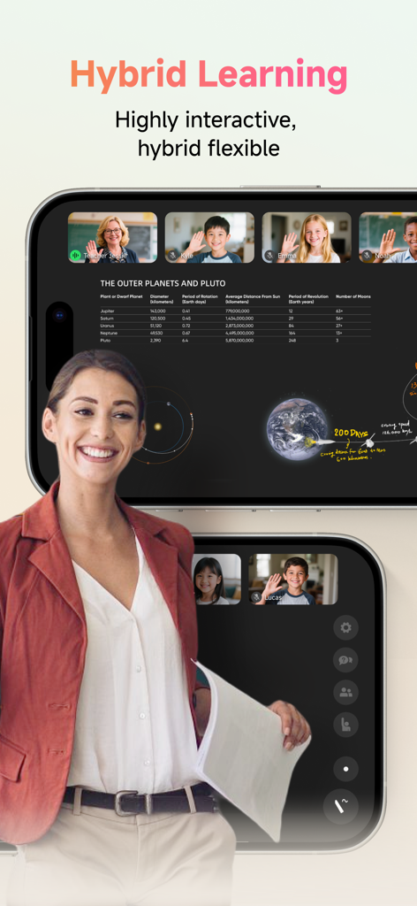 ClassIn app interface showing a teacher and students in an interactive virtual classroom session