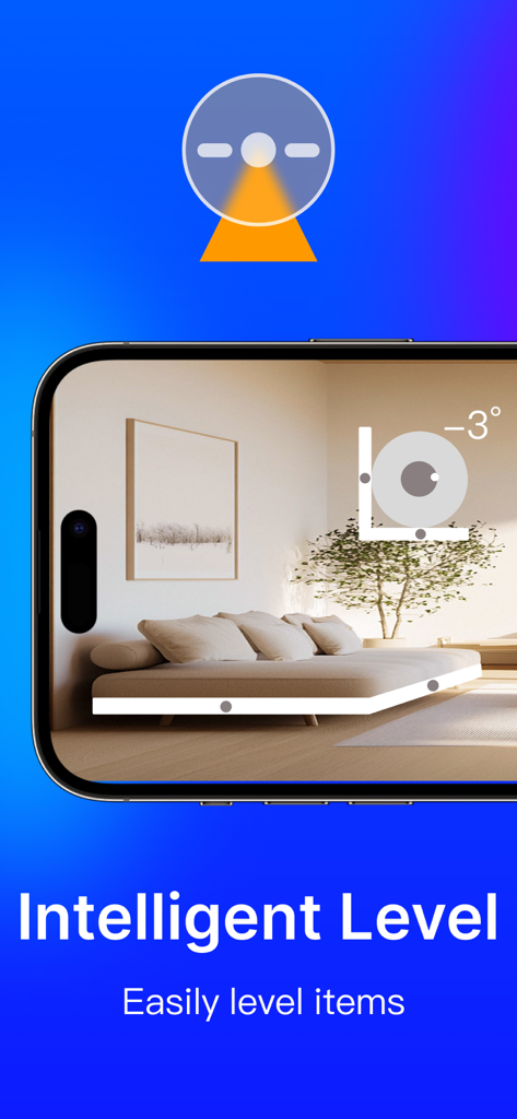 AI Scanner-Count&Measure - Smartphone screen displaying the Intelligent Level feature of the AI Scanner app used to level furniture