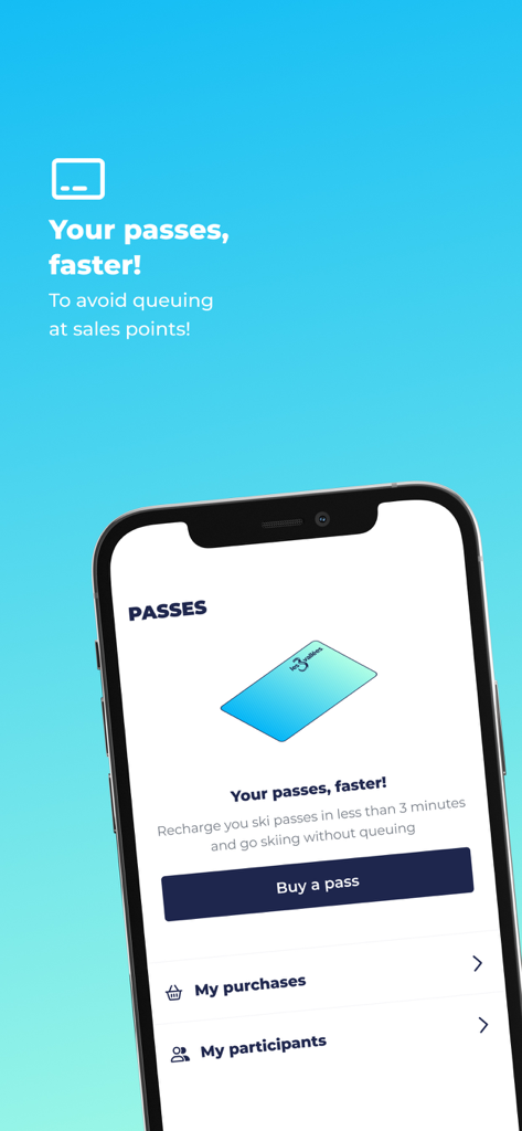Smartphone screen showing the Les 3 Vallees app interface for buying and recharging ski passes online