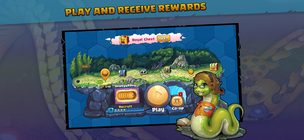 Menu des récompenses de Little Big Snake montrant un chemin avec des coffres et l'avatar d'un personnage.