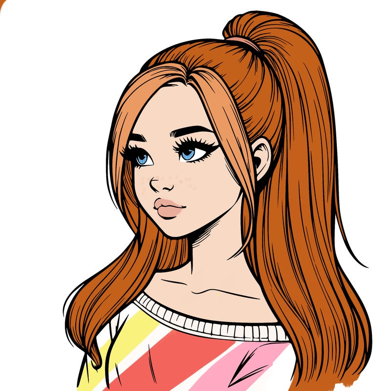 realistic girl with a high ponytail