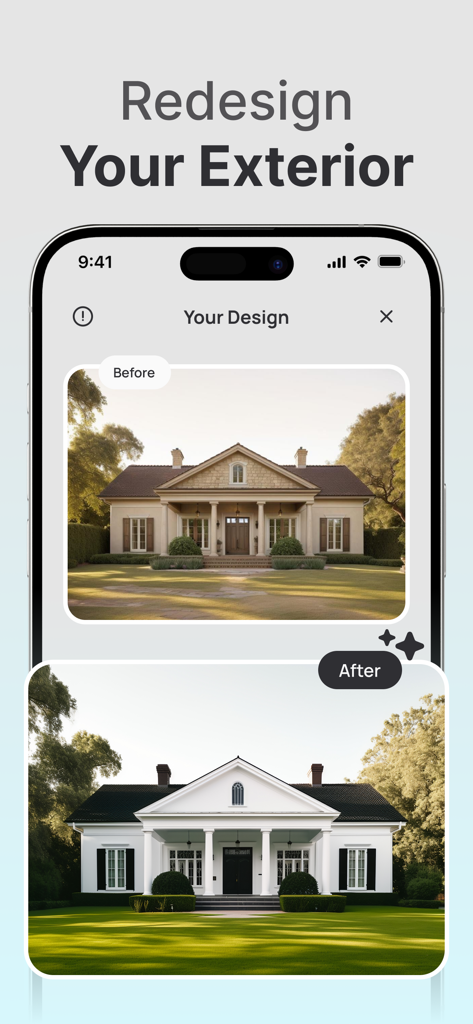Comparación de antes y después de un rediseño del exterior de una casa utilizando tecnología de IA