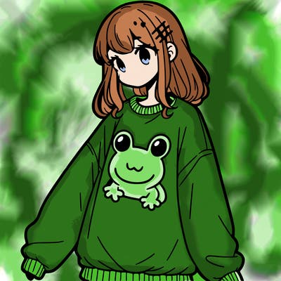 girl wearing frogging sweatshirt