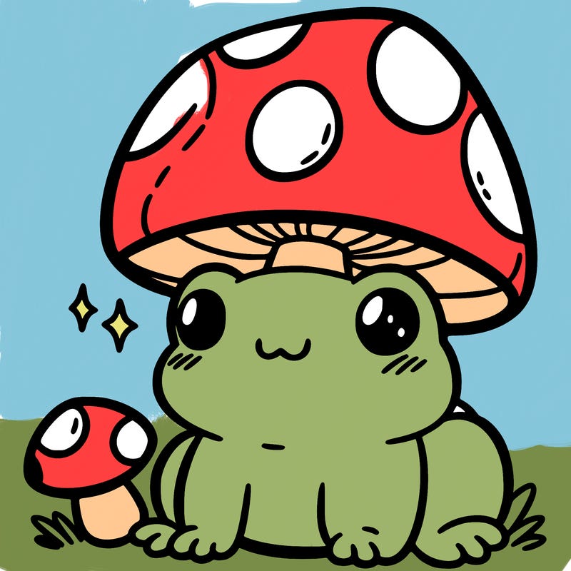 a cute frog with a mushroom hat