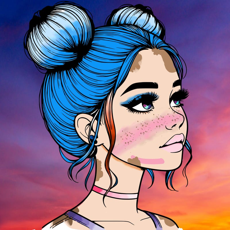 realistic girl with buns on the top of her head