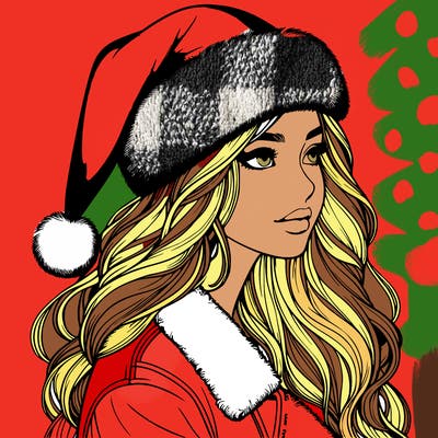 realistic girl in santa hat