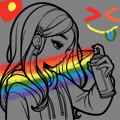 a realistic girl spray painting