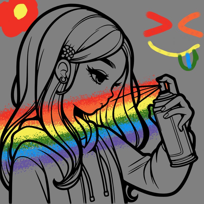 a realistic girl spray painting