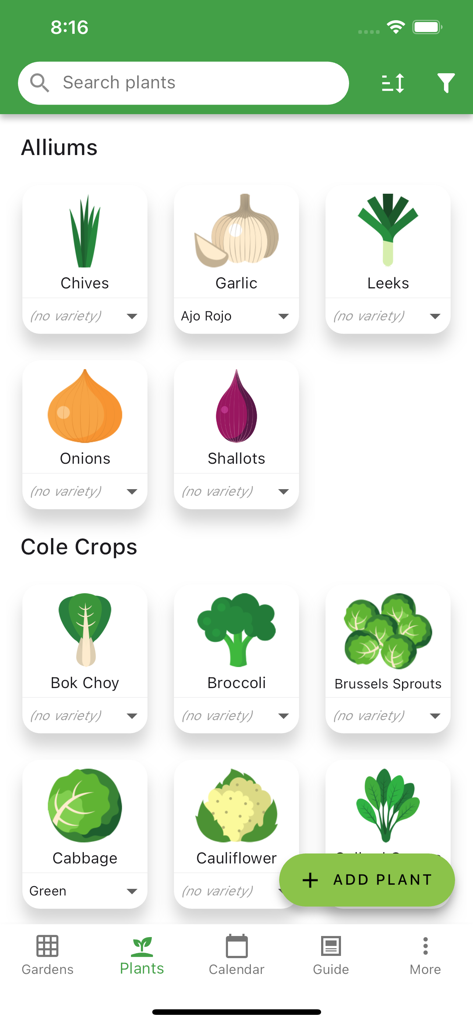 Planter: Garden Planner - Vegetable plant library in the Planter garden planning app