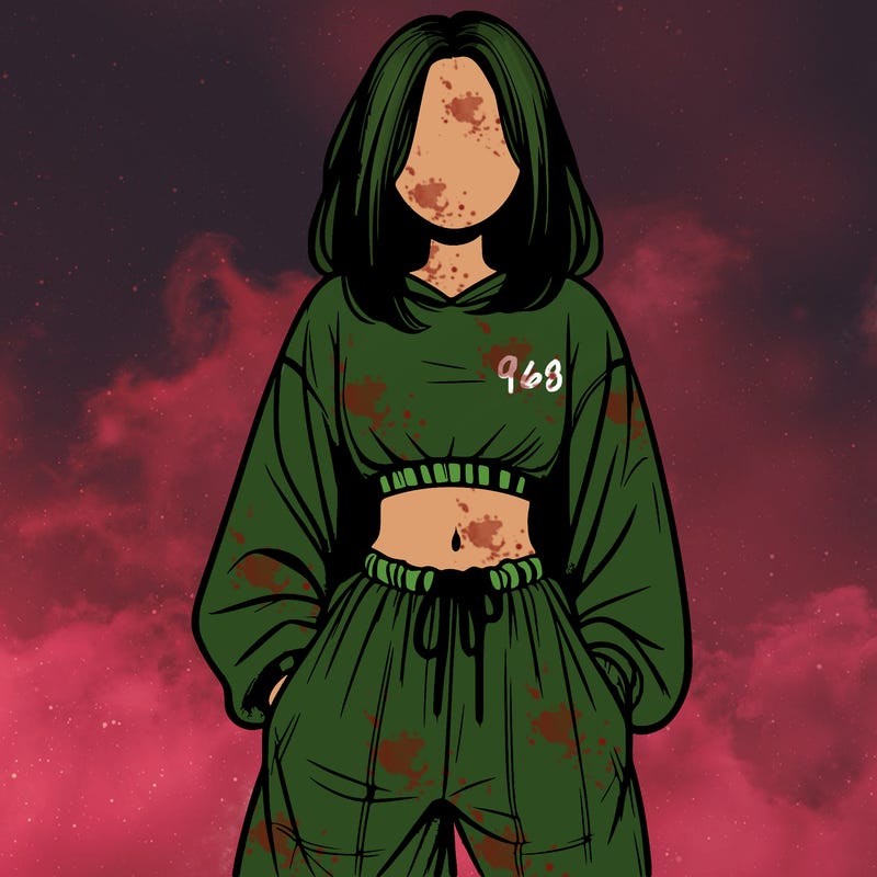 realistic girl faceless with baggy pants and a crop top