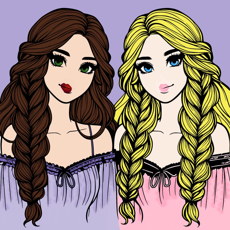 sisters beautiful loose braids realistic