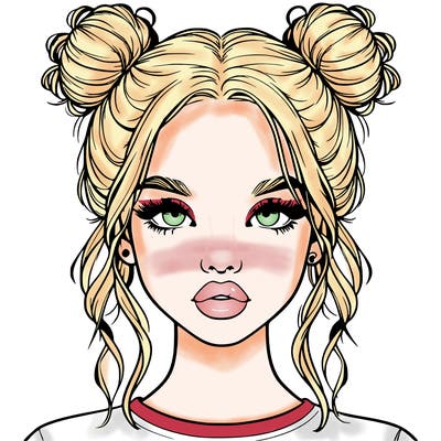 realistic girl with two buns in hair and lips