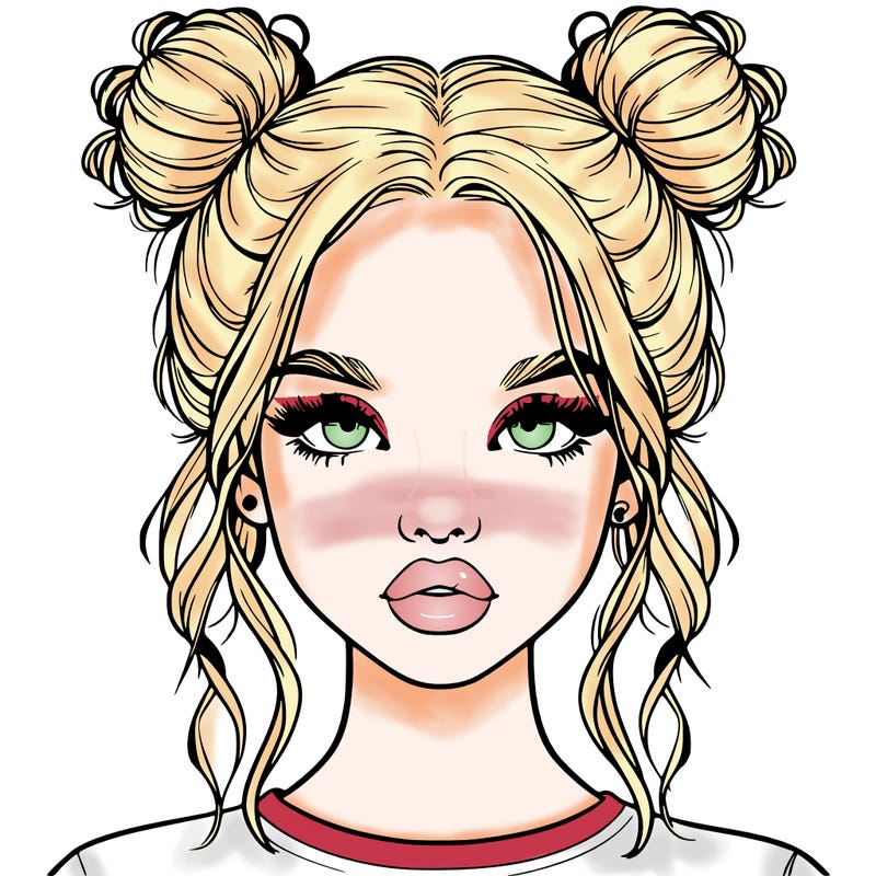 realistic girl with two buns in hair and lips