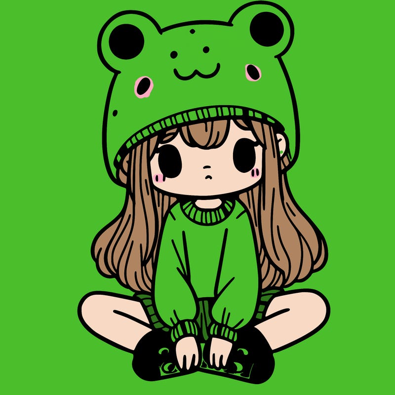 a girl wearing a frog hat and some frog socks