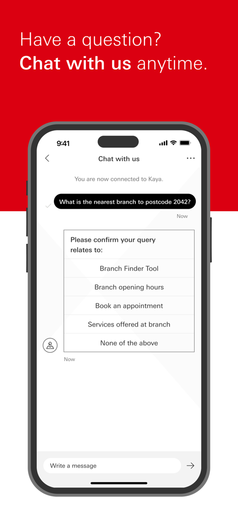 HSBC Australia - Interface de chat du service client de l'application mobile HSBC Australie.