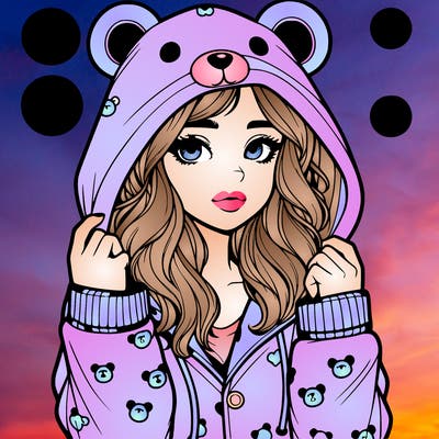 realistic girl in a animal pjs hoodie
