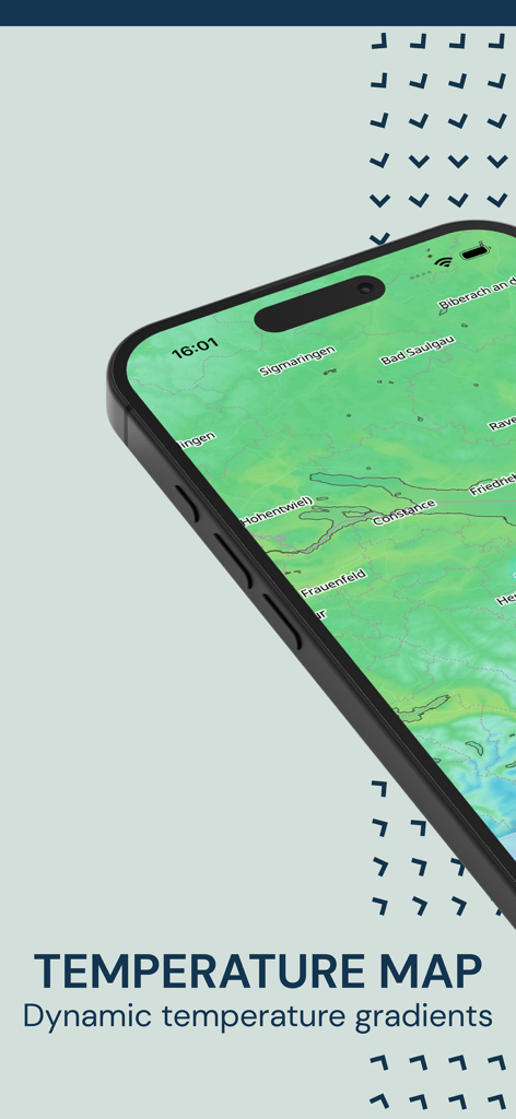 Meteomatics Weather App - Mappa della temperatura ad alta risoluzione con gradienti dinamici sull'App Meteo Meteomatics
