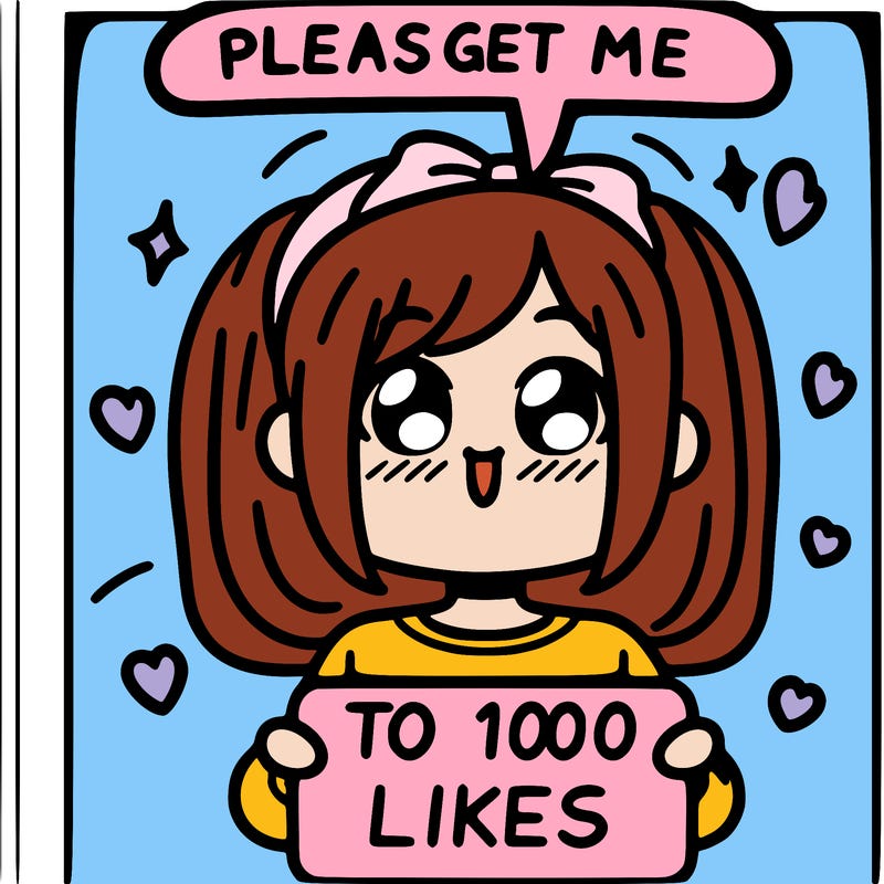 a girl saying please get me to 100 likes